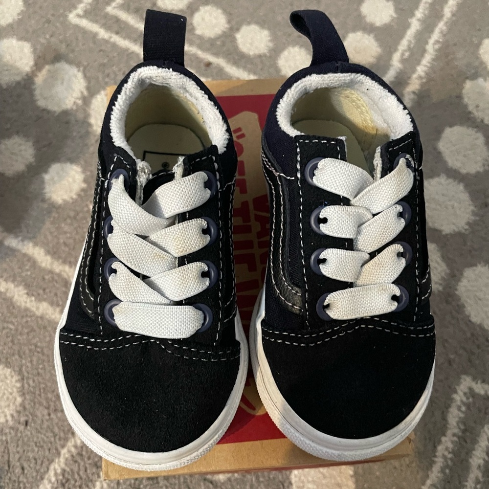 Vans Kids Black and White Lace-Up Sneakers